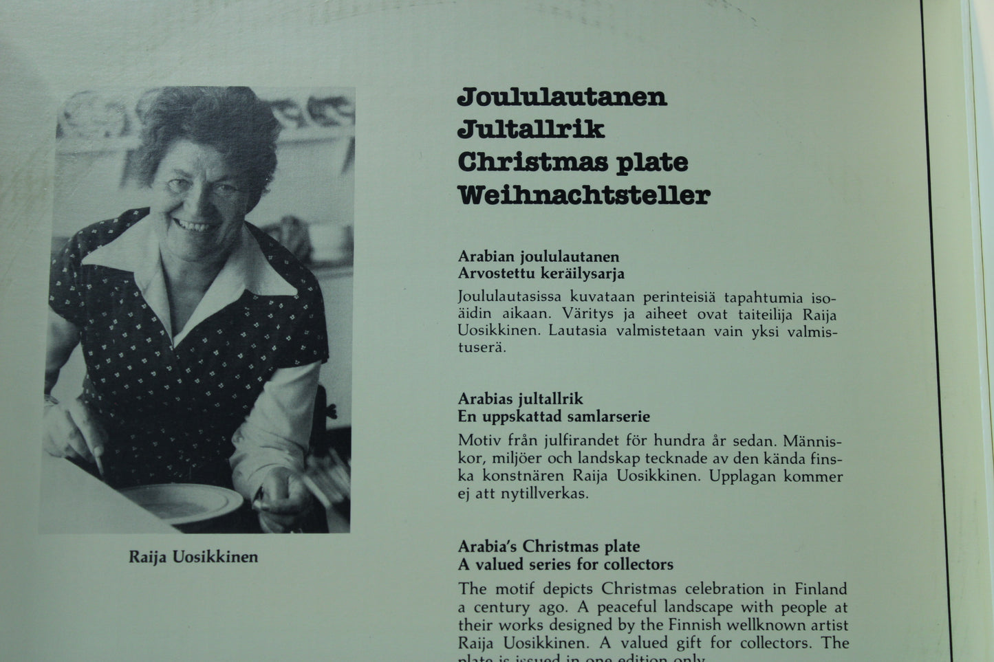 Arabia joululautanen 1982 – Raija Uosikkinen, alkuperäinen laatikko