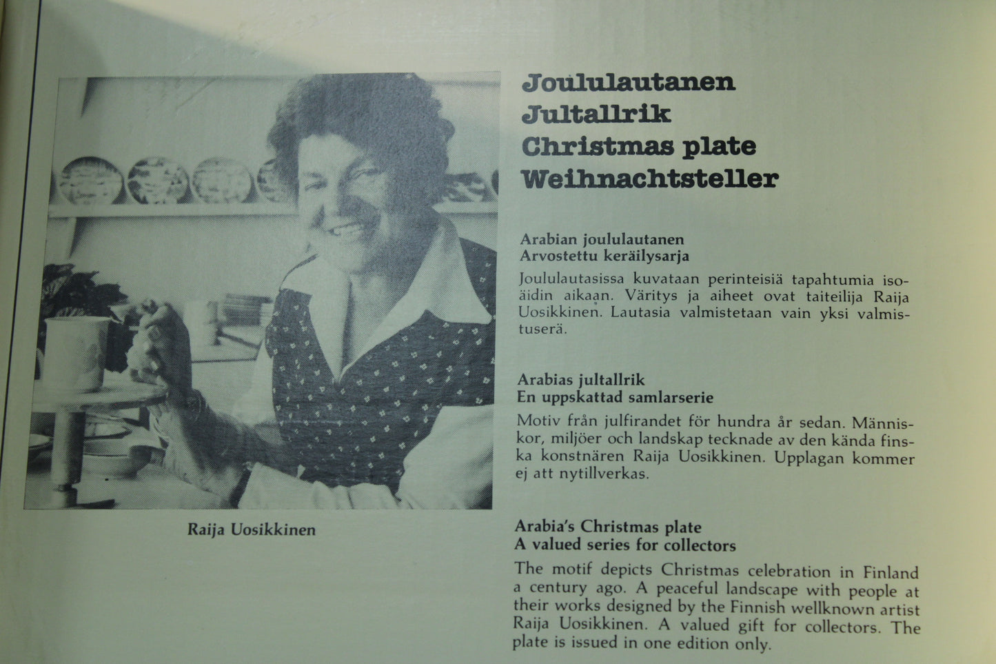Arabia joululautanen 1983 – Raija Uosikkinen, alkuperäinen laatikko