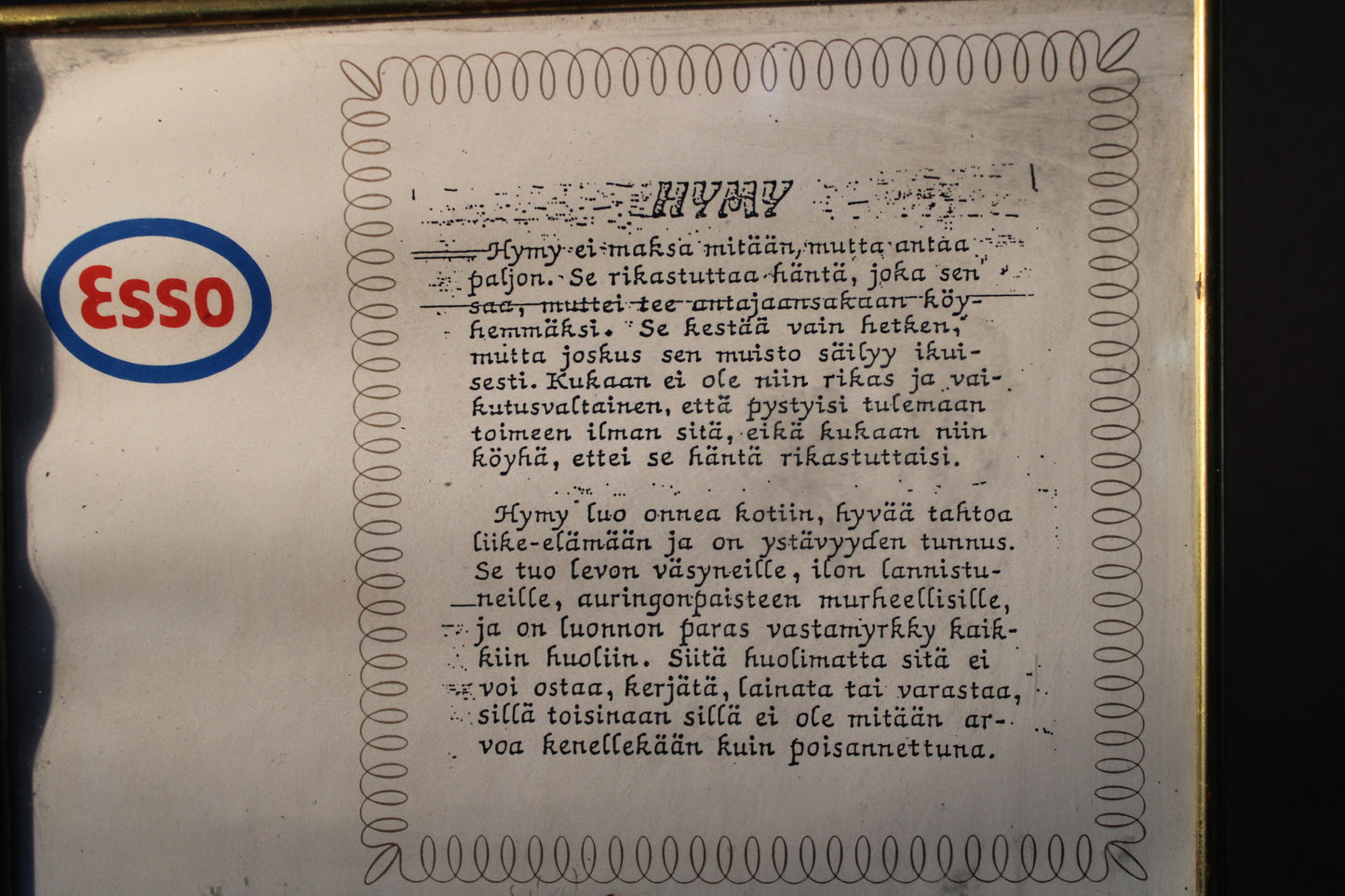 Esso tiikeri -mainostaulu “Hymy”-tekstillä, vintage