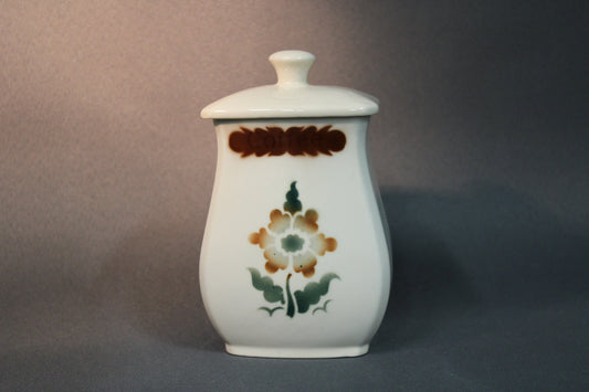 Arabia Ruskeakukka kahvipurkki, suora edestä kuvattu