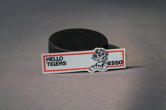 Vintage Esso Hello Tigers -tarra, heijastava tausta