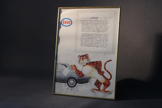 Esso tiikeri -mainostaulu “Hymy”-tekstillä, vintage