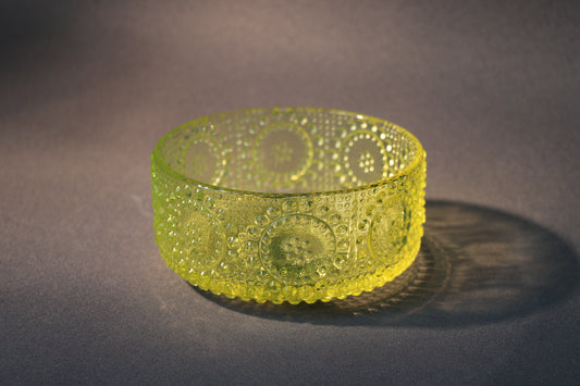 Riihimäen lasi Grapponia kulho, keltainen lasi, Nanny Still