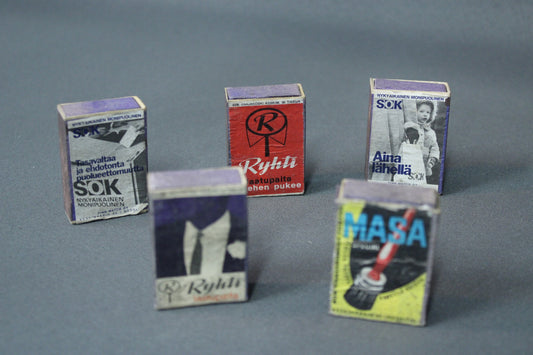 Vanhoja suomalaisia tulitikkuaskeja 5 kpl setti 1960-luku