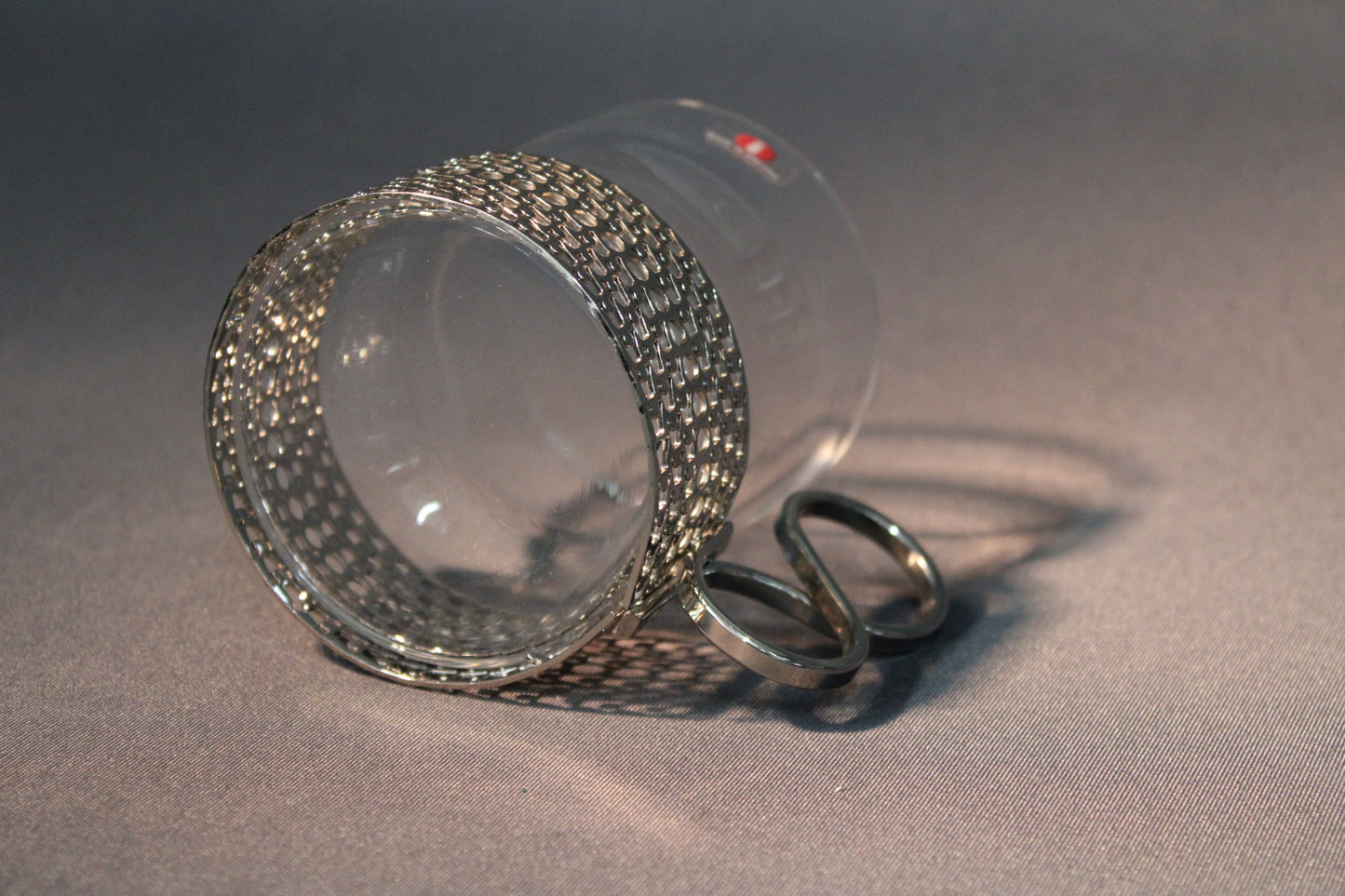 Vintage Iittala Tsaikka lasi, sivukuva metallikoristeella