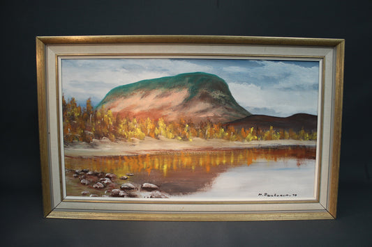 Öljyvärimaalaus M. Ruokonen 1970, Saanatunturi syksyisessä maisemassa, suomalainen taide