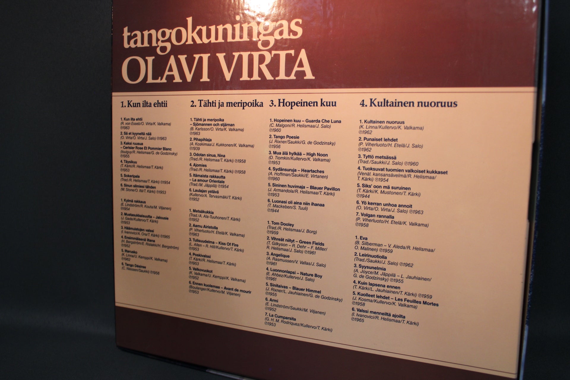 Olavi Virta Tangokuningas LP, kappalelista ja takakansi