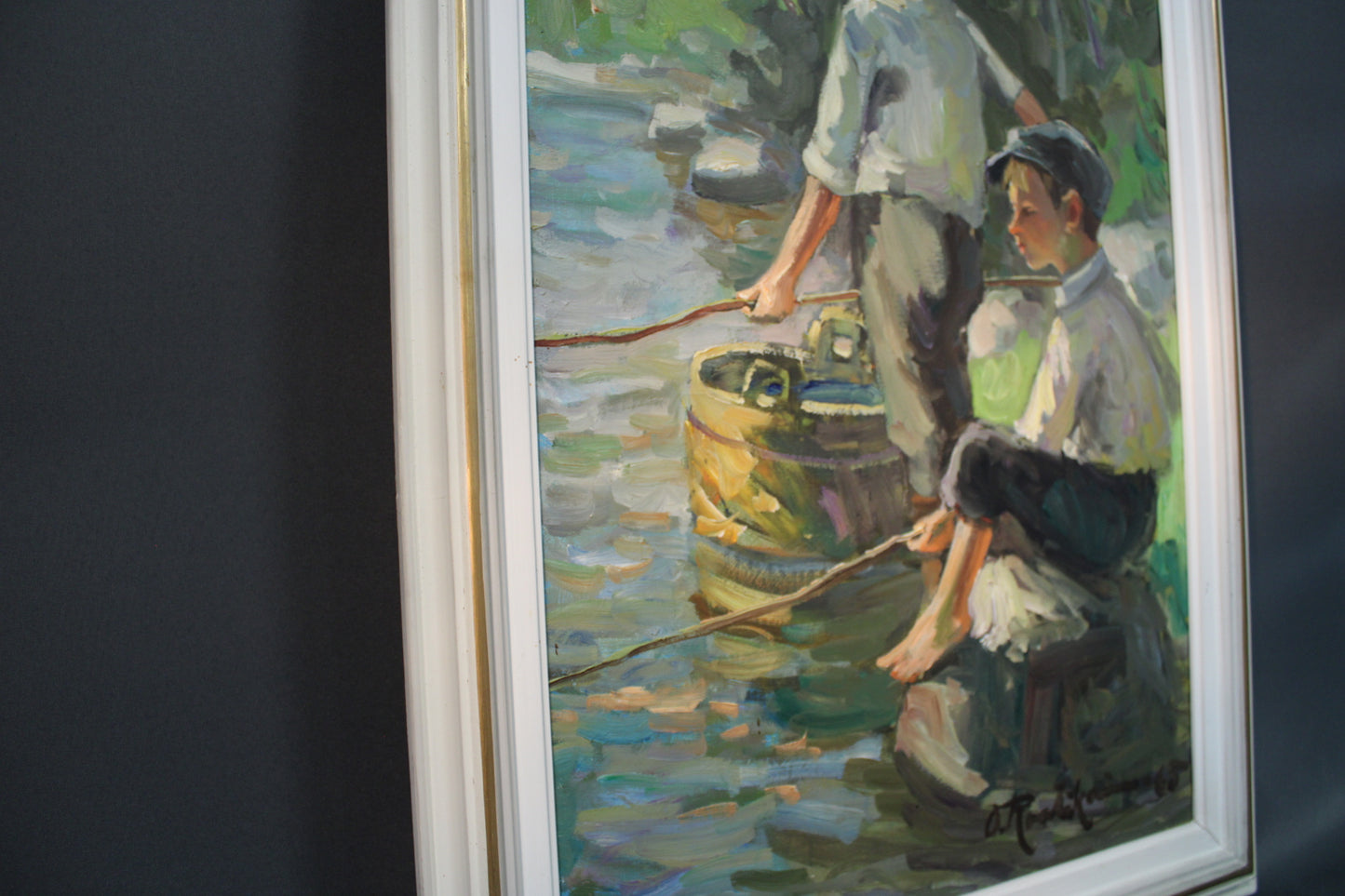 Yksityiskohta Orvo Raatikaisen Onkipojat-maalauksesta