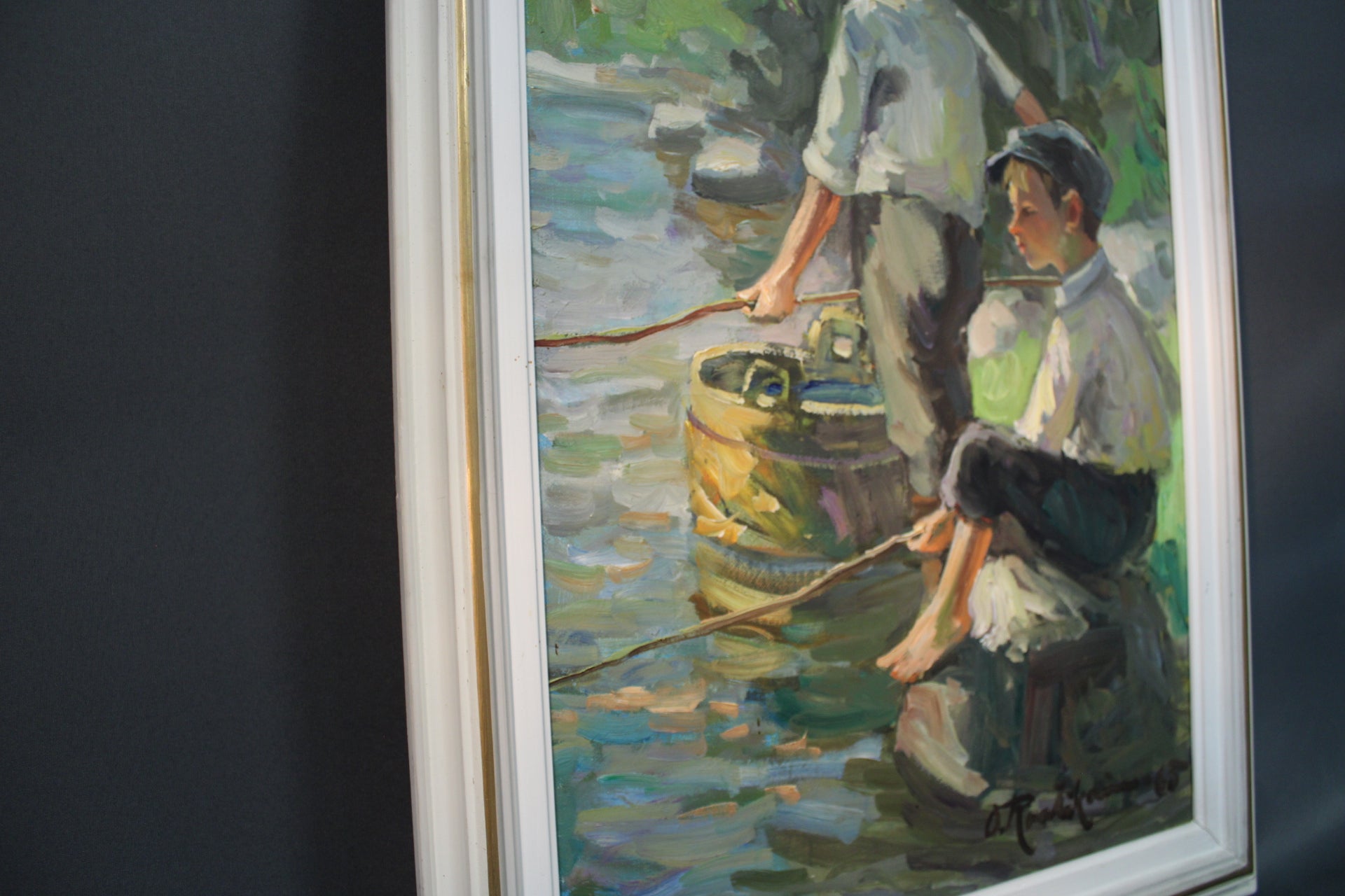 Yksityiskohta Orvo Raatikaisen Onkipojat-maalauksesta