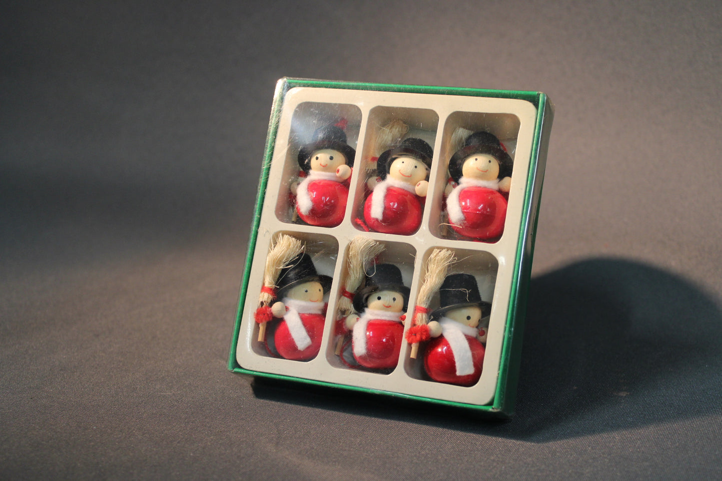 Puinen joulukuusenkoristesetti, 6 kpl, vintage, alkuperäinen rasia