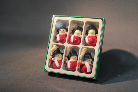 Puinen joulukuusenkoristesetti, 6 kpl, vintage, alkuperäinen rasia