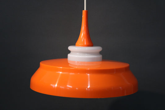 Retro kattovalaisin oranssi muovi ja valkoinen lasi, 1970-luku