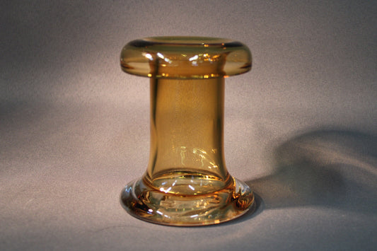 Riihimäen lasin amber-sävyinen Rulla-maljakko, Tamara Aladin.