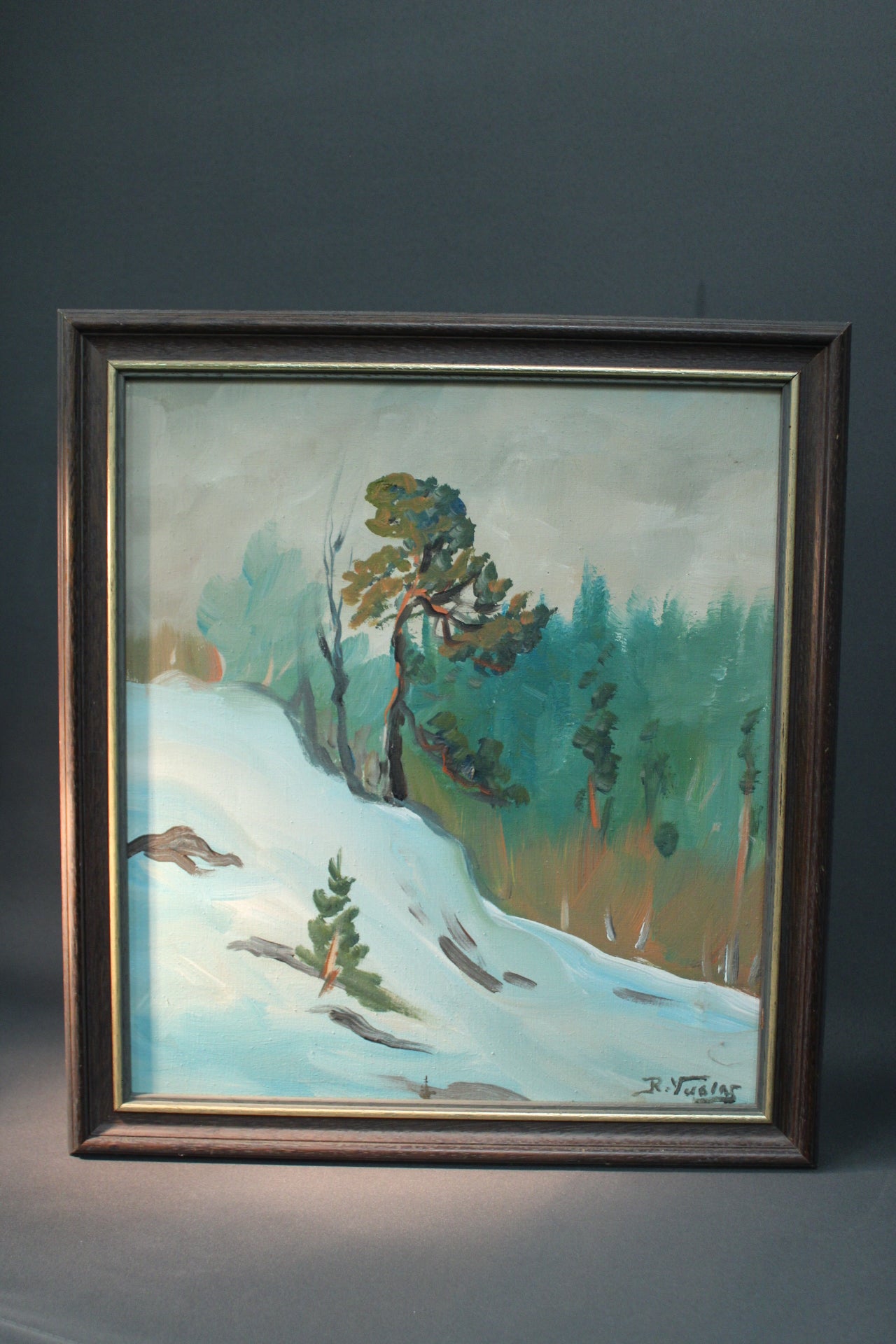 Risto Vuolas öljyvärimaalaus, koskimaisema, suomalainen taide, signeerattu maalaus