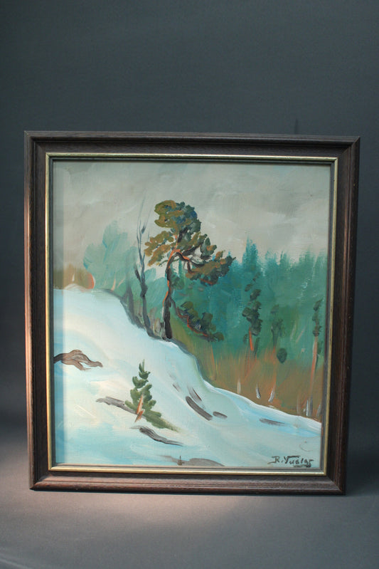 Risto Vuolas öljyvärimaalaus, koskimaisema, suomalainen taide, signeerattu maalaus