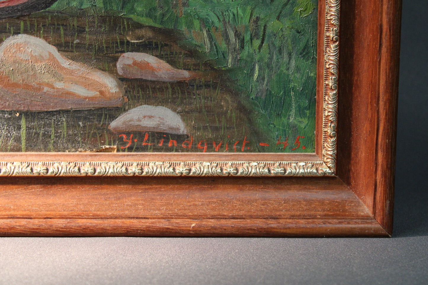 Y. Lindqvist signeeraus 1945, öljyvärimaalaus suomalainen taide